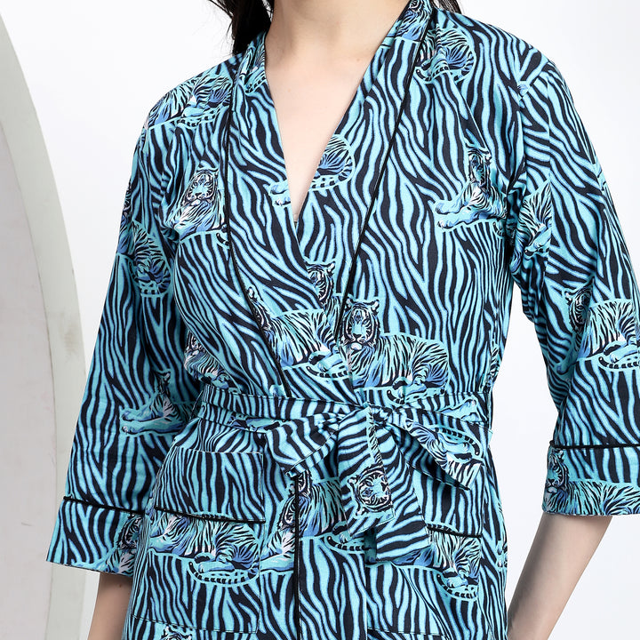 Elegant blue beach cover-up dress with a breezy, flowy design.