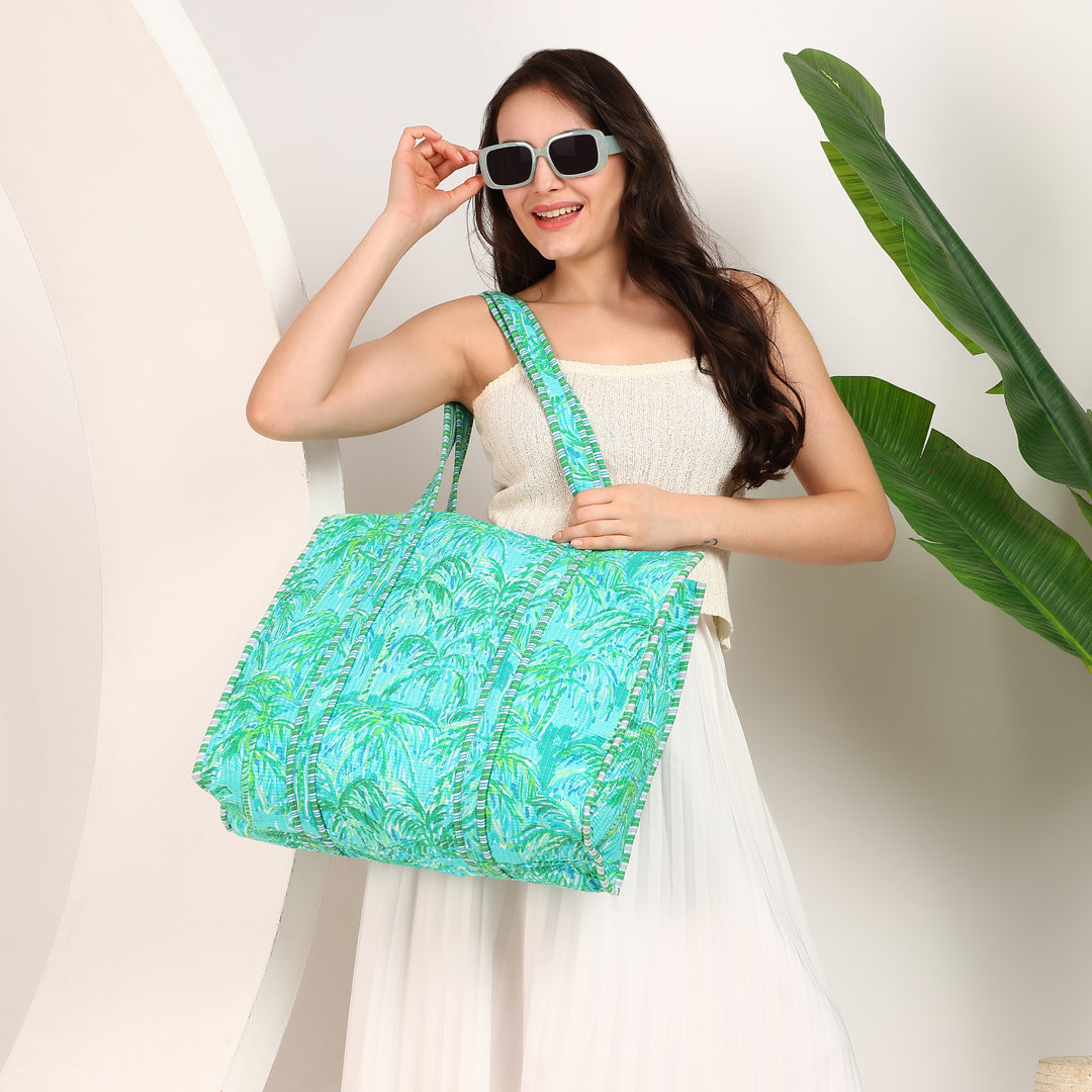 Large 18x18 inch palm print tote bag - Palm print cotton tote bag for women