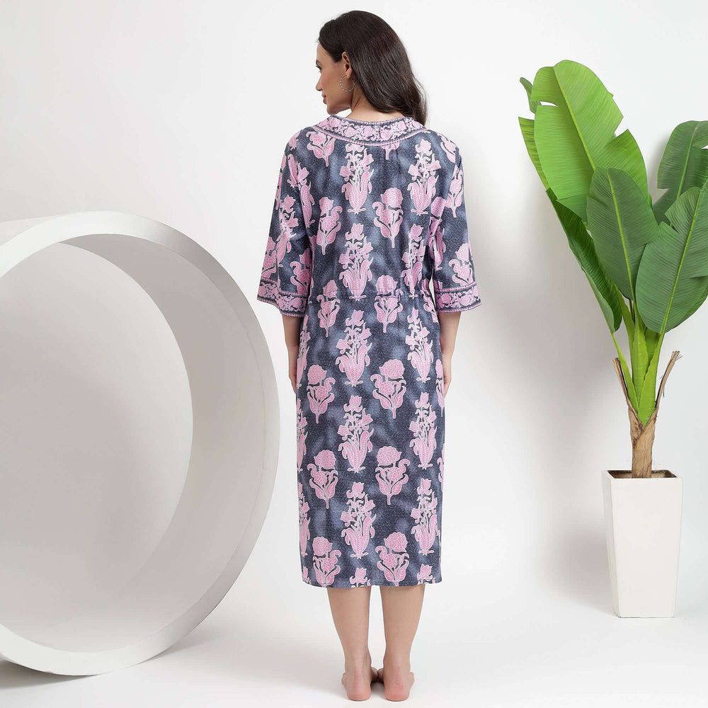 Cotton kimono robe for women – hand block printed dressing gown made from breathable Indian fabric