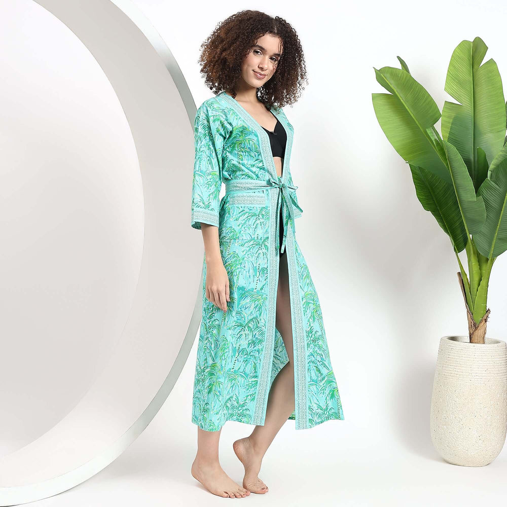 Tropical print cotton robe – kimono style dressing gown for women