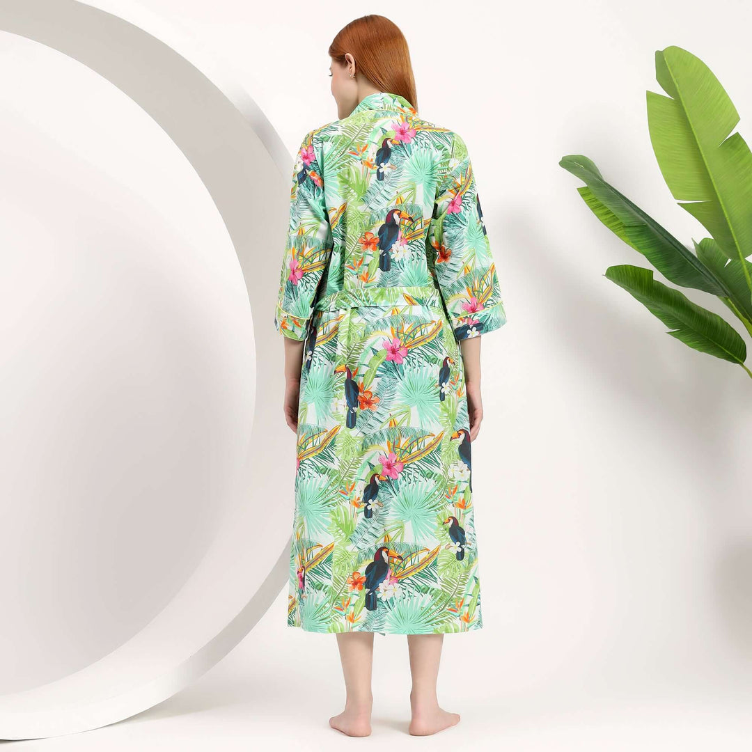 Kimonos for women Indian cottons abaya - Beach relaxed kimono robe floral leaf print