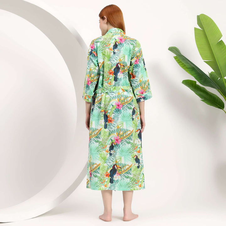 Kimonos for women Indian cottons abaya - Beach relaxed kimono robe floral leaf print