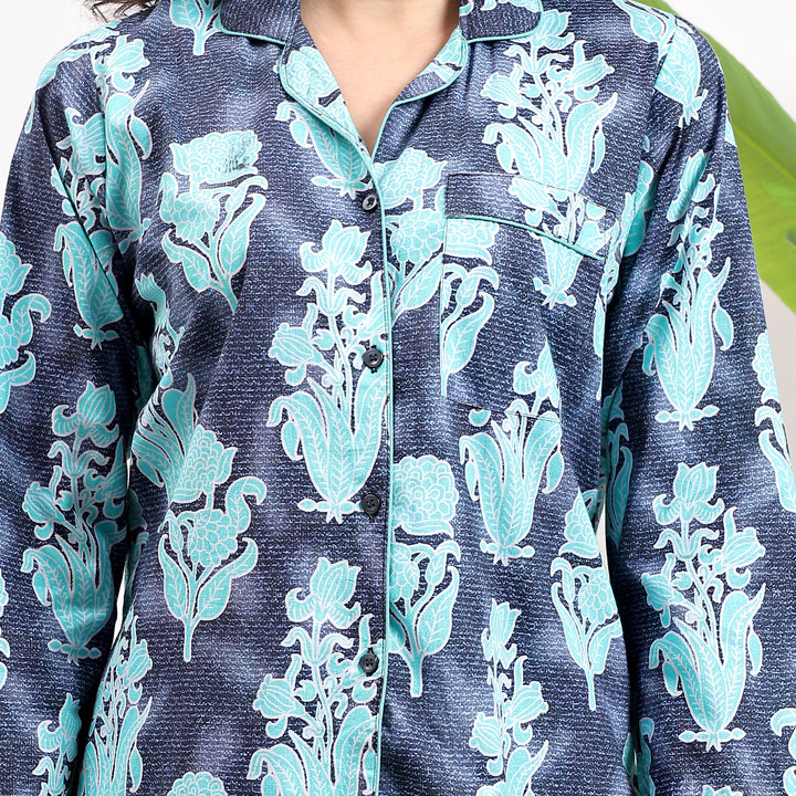 Women’s indigo cotton PJs – block print matching pajama set