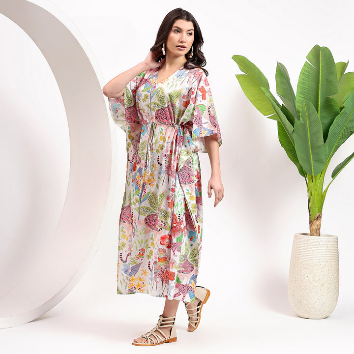 Leopard Print Cloral Cotton Kaftan – Indian Block Print Dress