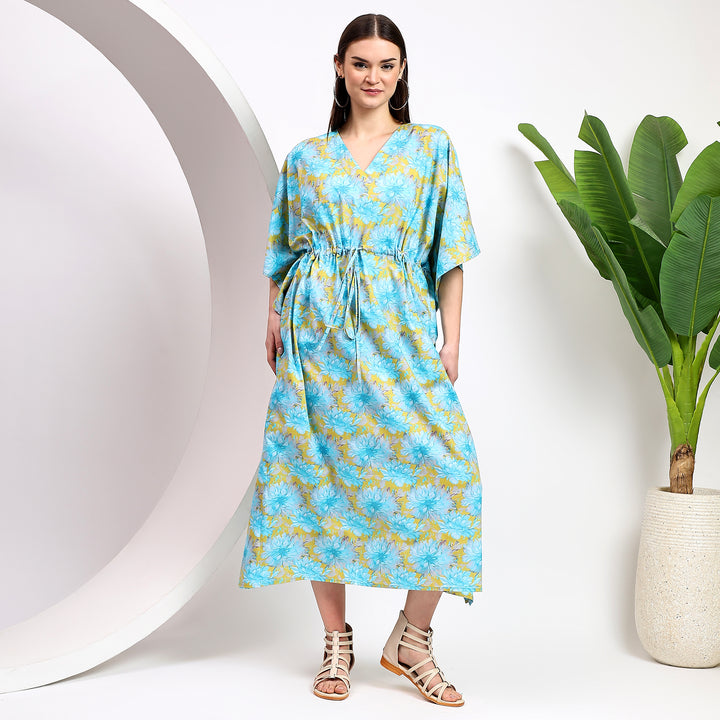 Block Print Floral Kaftan – Vintage Cotton Caftan for Women