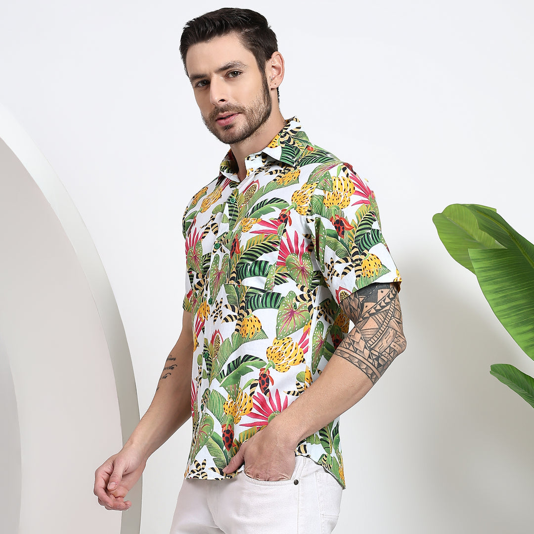 Tropical print short sleeve shirt for men