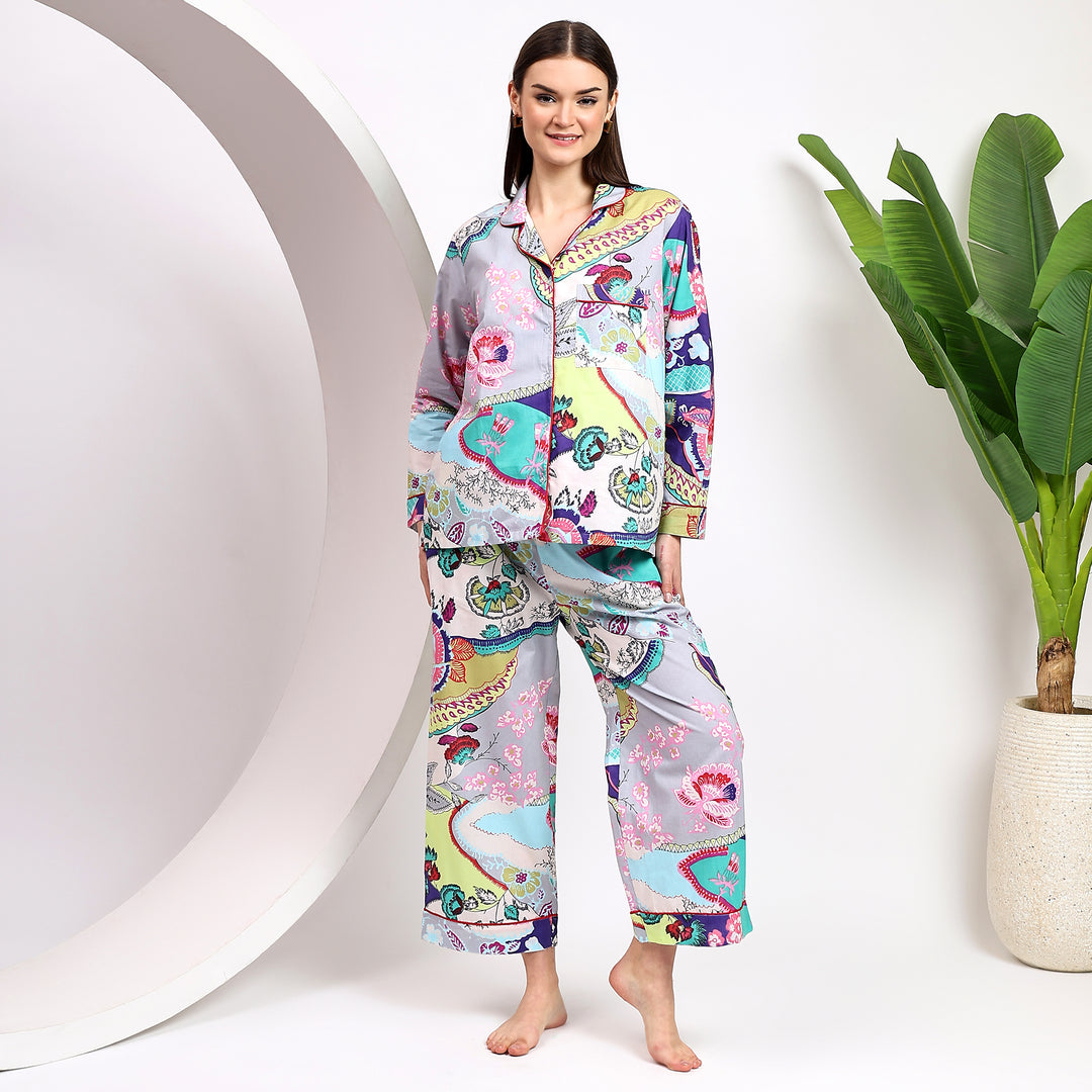 Women’s cotton pajama sets – floral Indian block print sleepwear