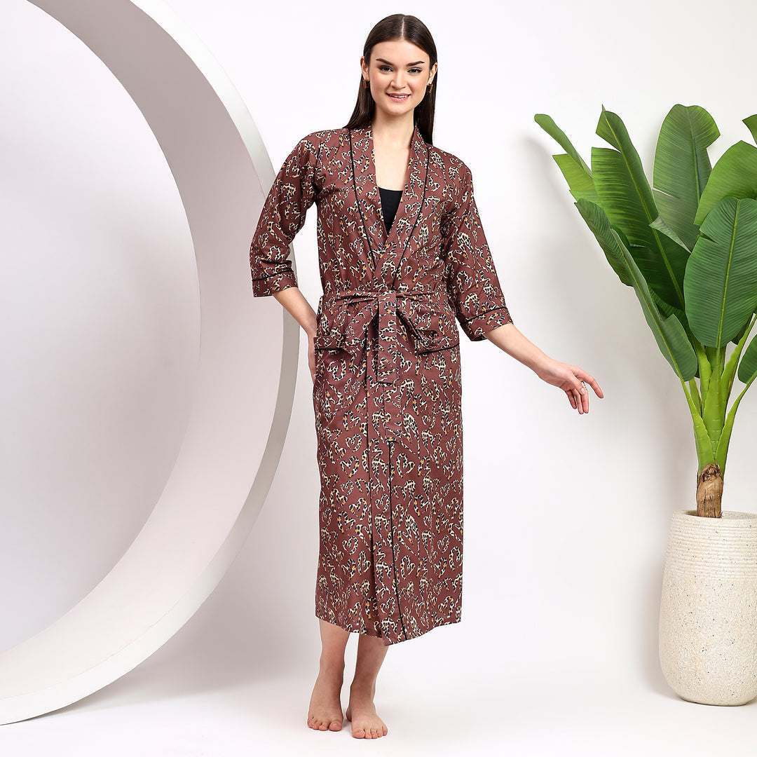 Leopard Print Cotton Kimono & Robe – Animal Print Dressing Gown