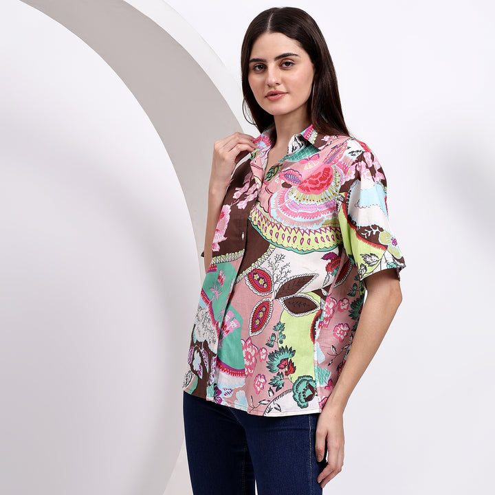 Classic Floral Printed Cotton Shirts for Women