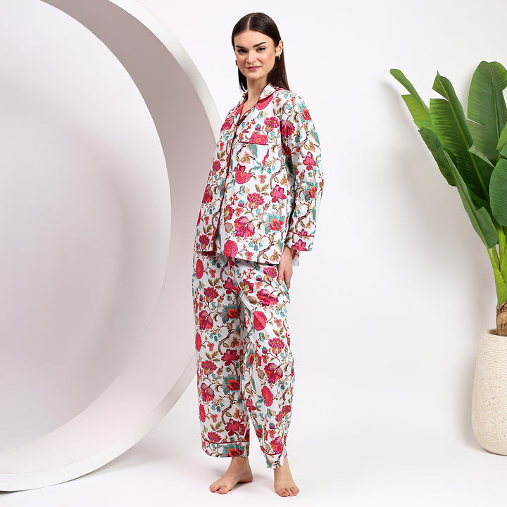 Handmade block print cotton pajamas – women’s floral PJ set