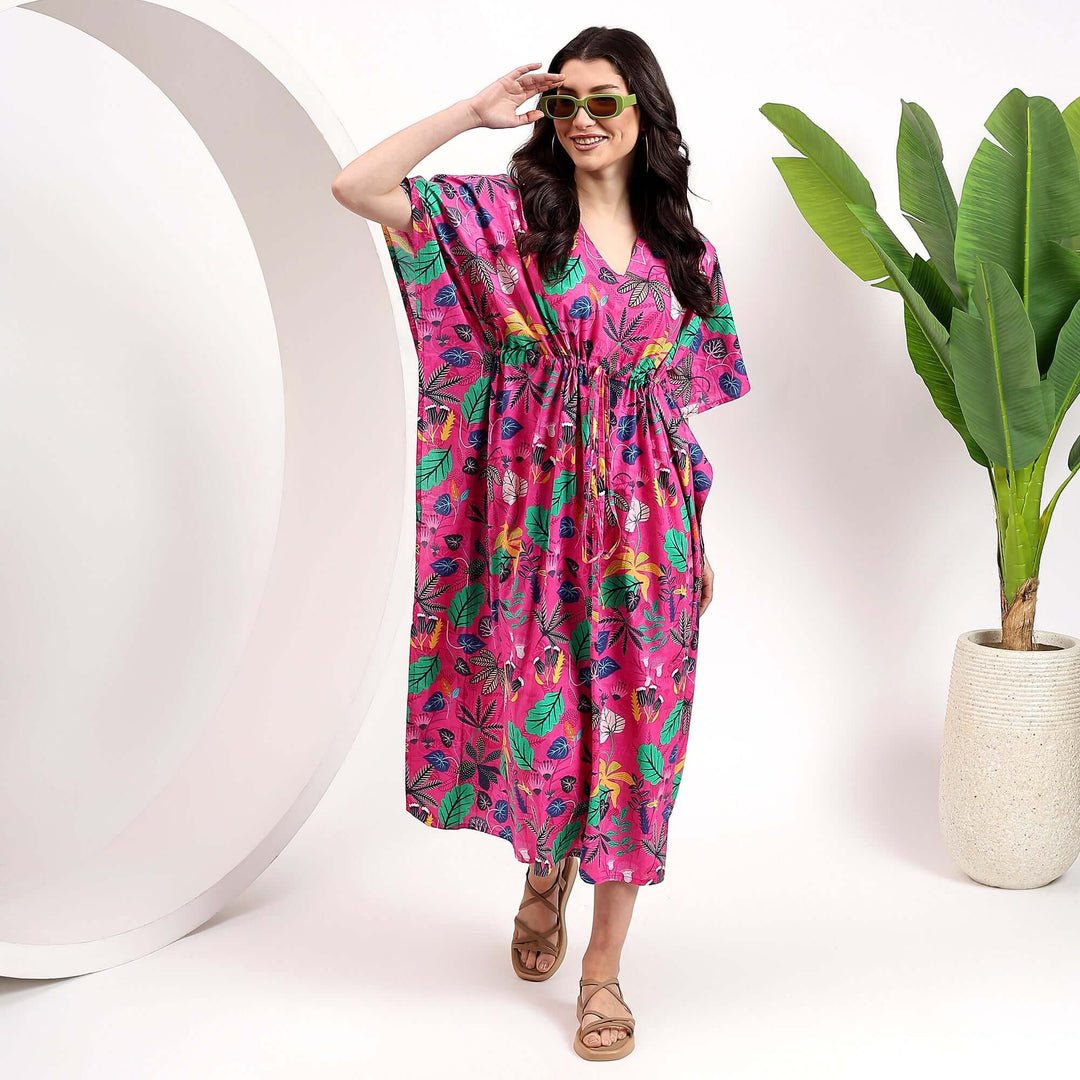 Block Print Cotton Kaftans Moroccan Style Caftan Dress Xs / Pink / 50 Inches Block Print Cotton Kaftans Moroccan Style Caftan Dress Xs / Pink / 50 Inches