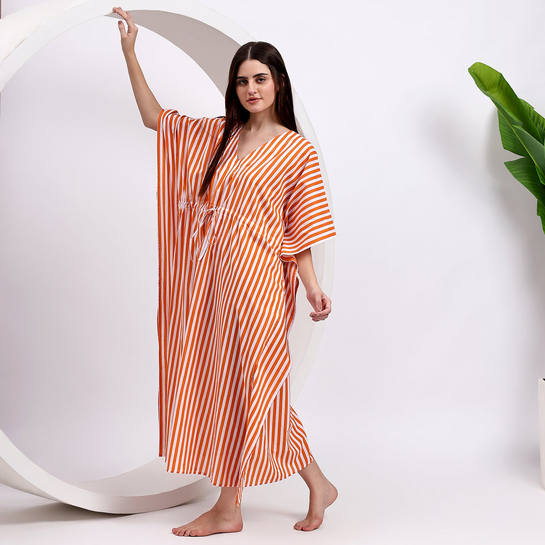 Chic & Cozy - Women Striped Maxi Kaftan In A Pink Hue