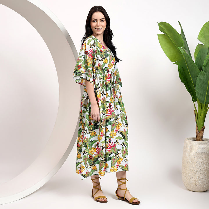 Boho beach cotton kaftan – tropical print caftan