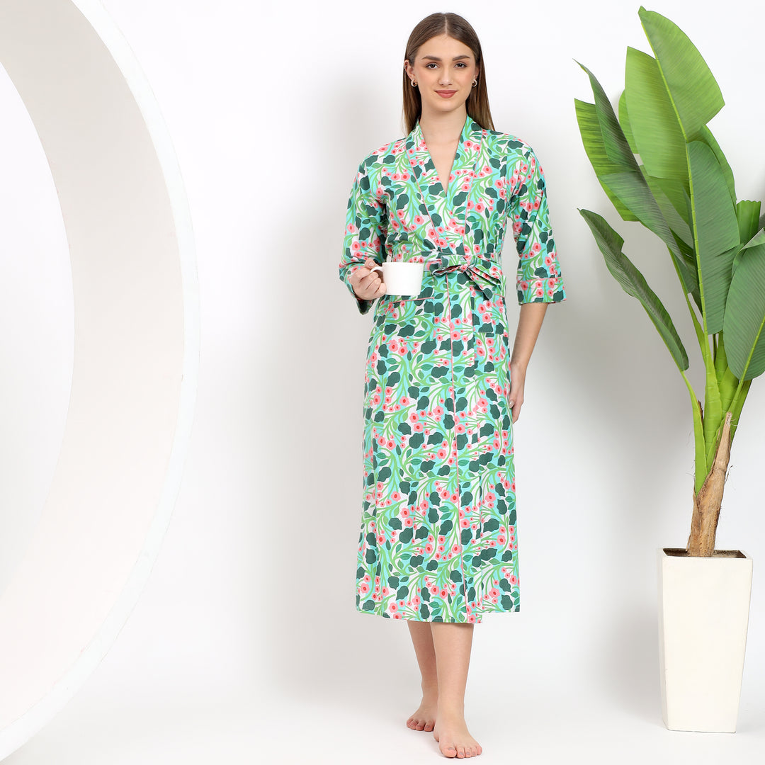 floral print cotton robe and kimono dressing gown for women