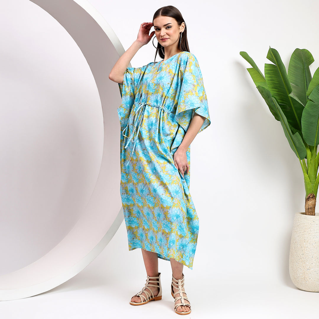 Vintage cotton caftan – floral block printed kaftan dress