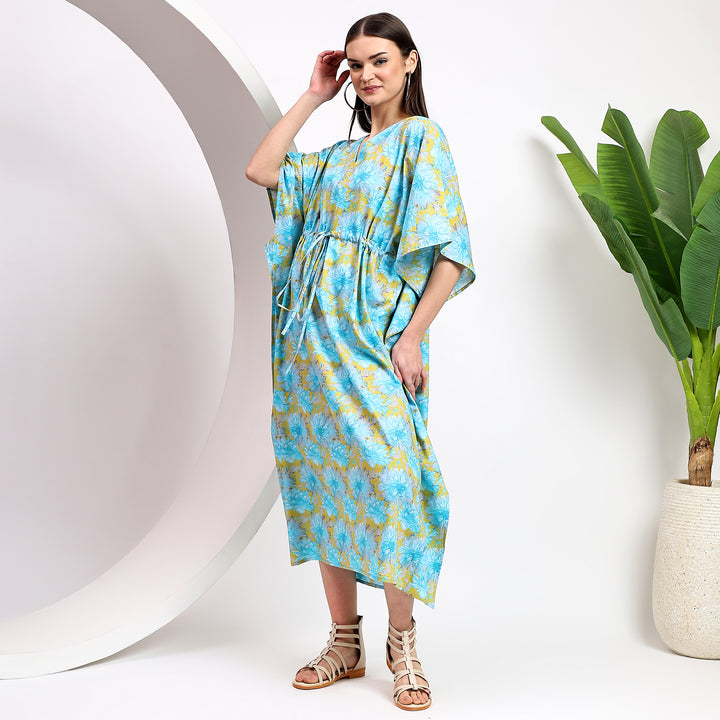 Vintage cotton caftan – floral block printed kaftan dress