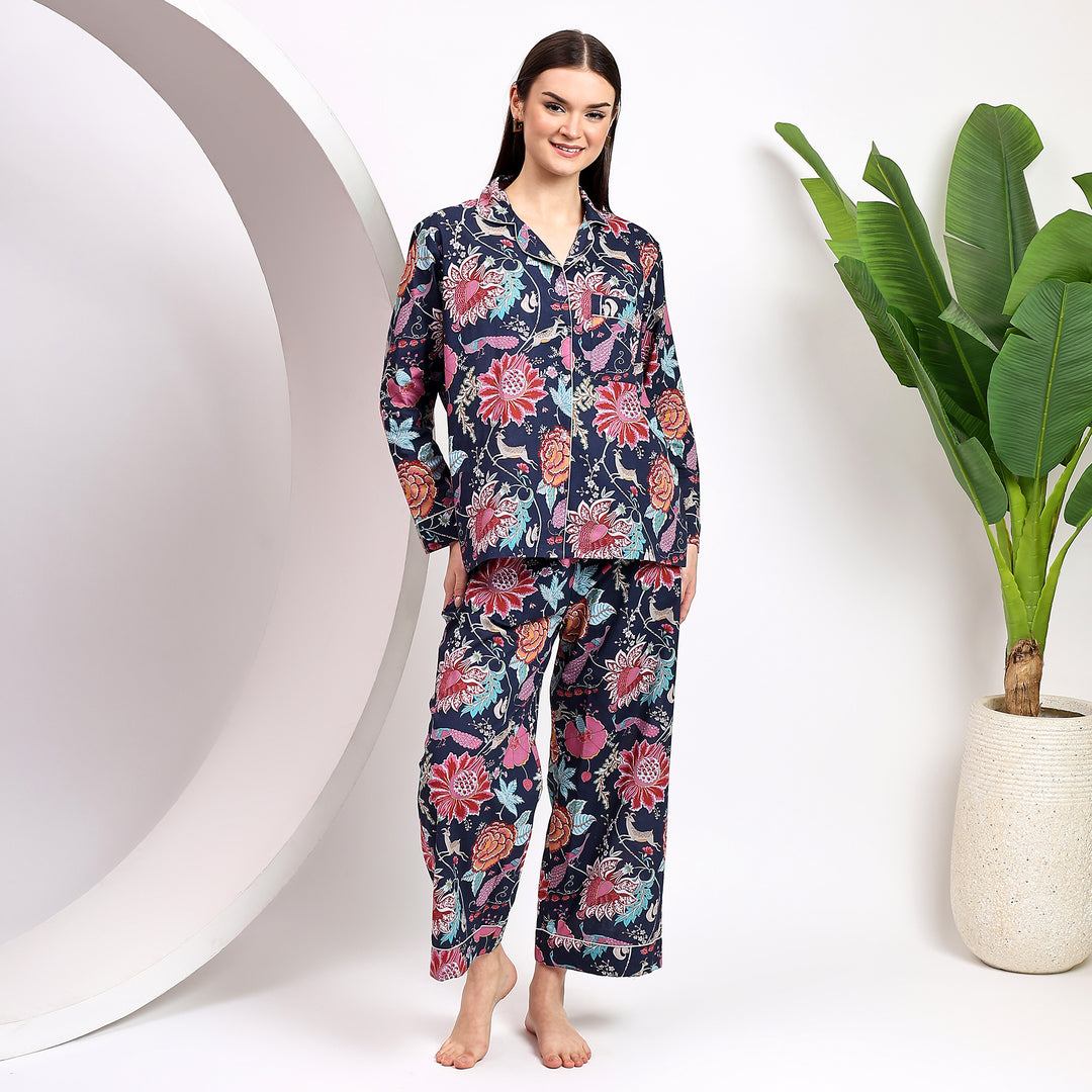 Floral Print Pajama Set for Women – Indian Block Print Cotton PJs