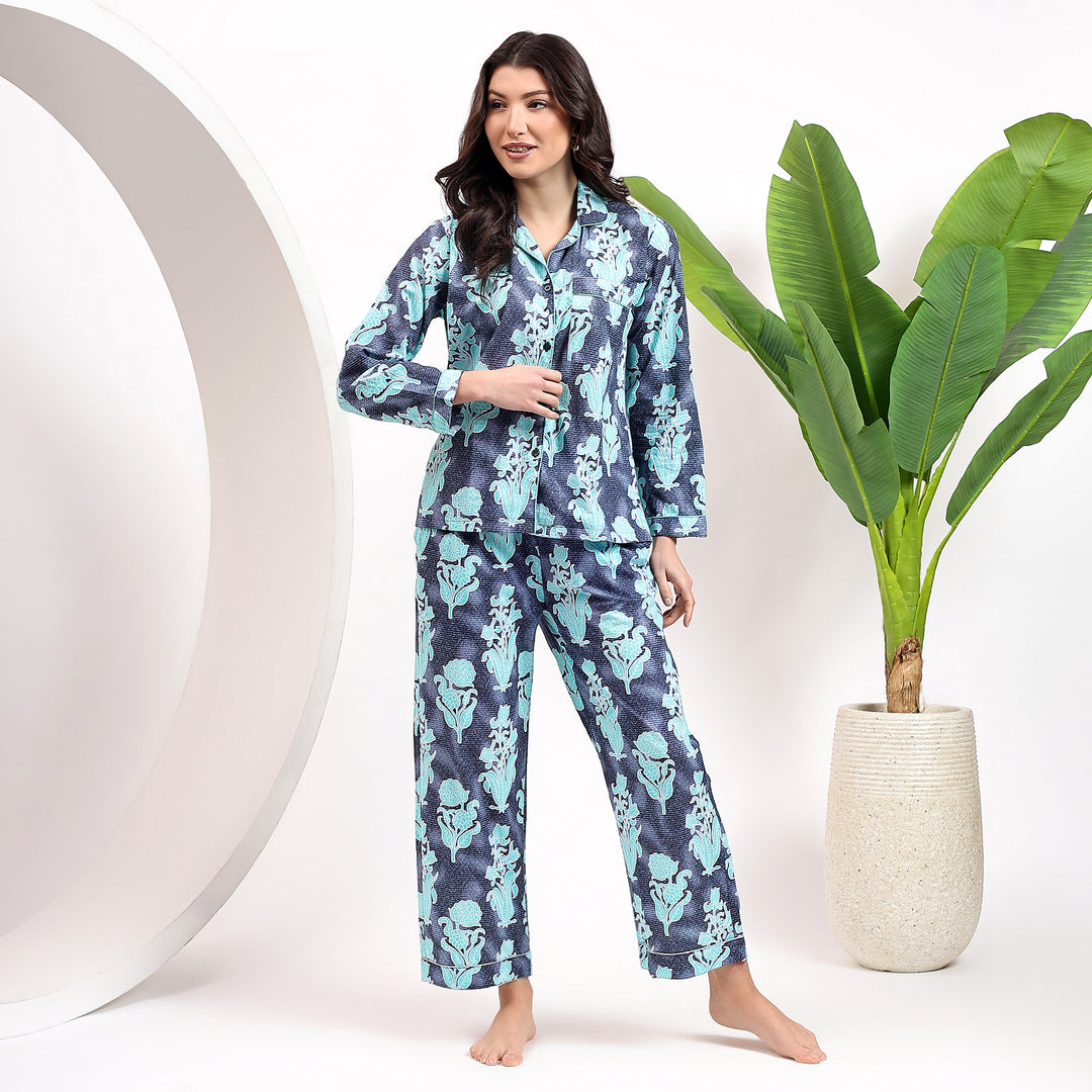 Block Print Cotton Pajamas – Indigo Prints Matching PJ Set for Women