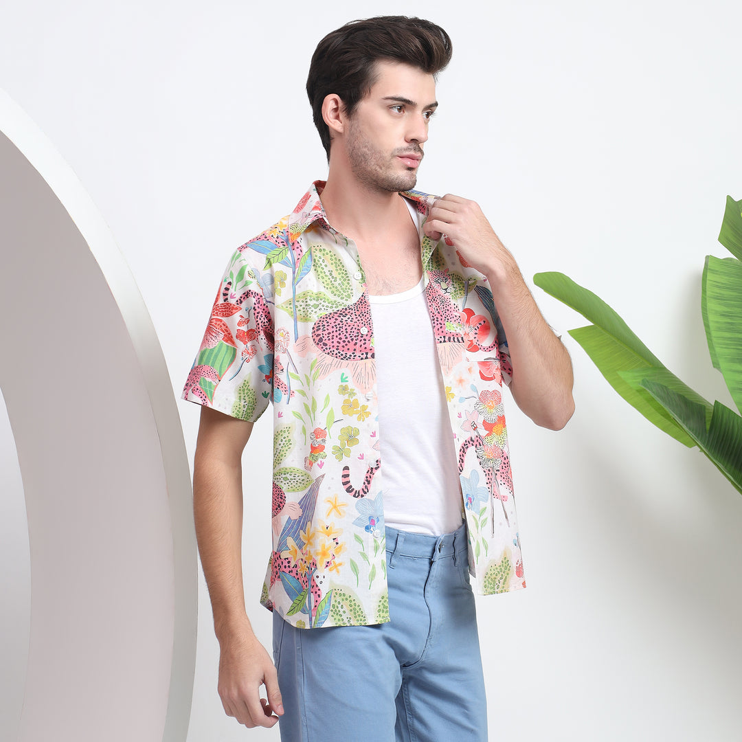 Bold tiger animal print shirt for men, combining jungle-inspired design with everyday wearability