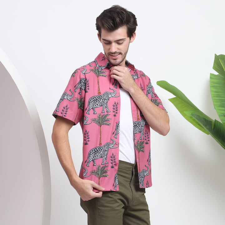 Pair this men’s animal print Cuban shirt with jeans or shorts for a stylish, laid-back look.