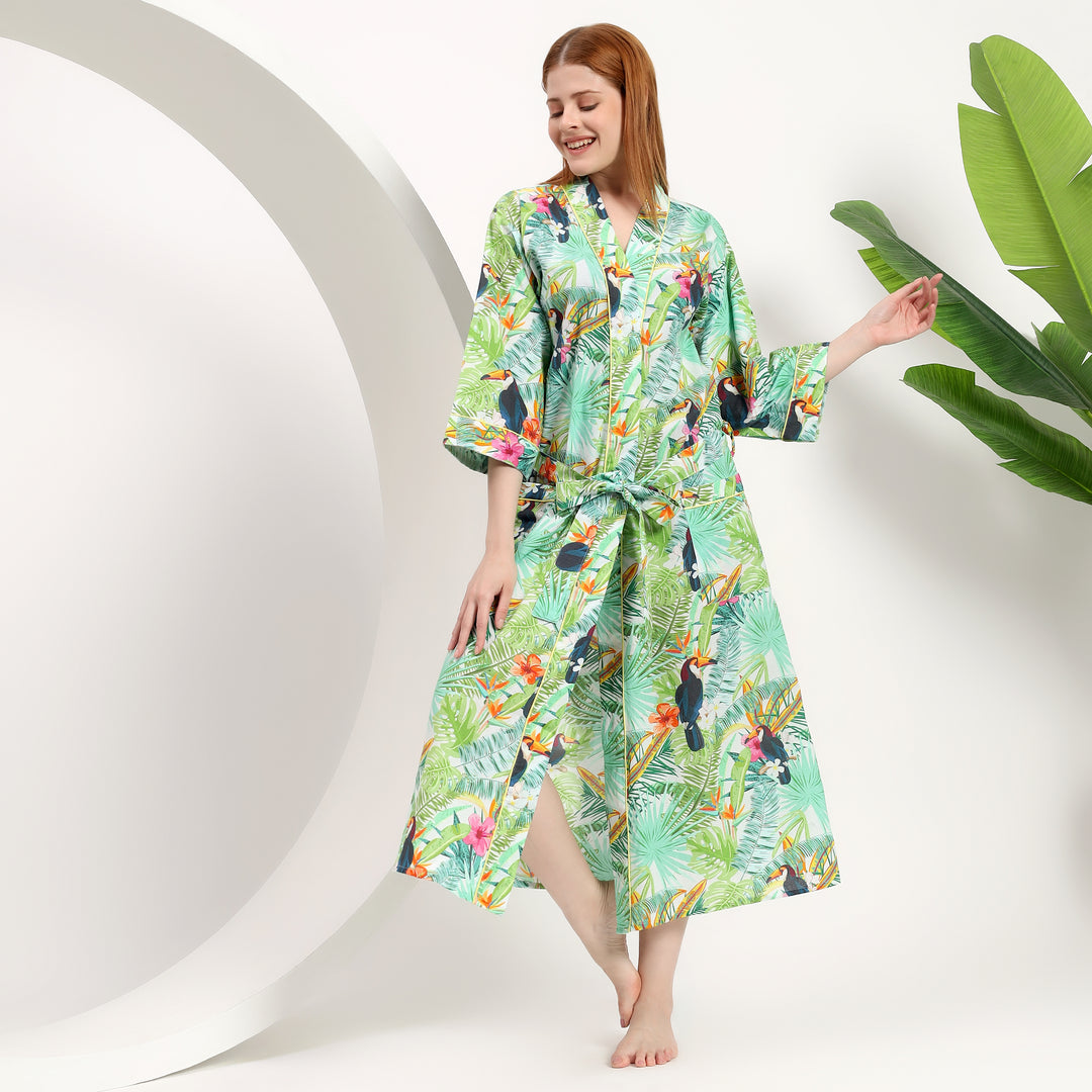 Bird Print Cotton Kimono Robe | Indian Kimonos for Women – Indolibas