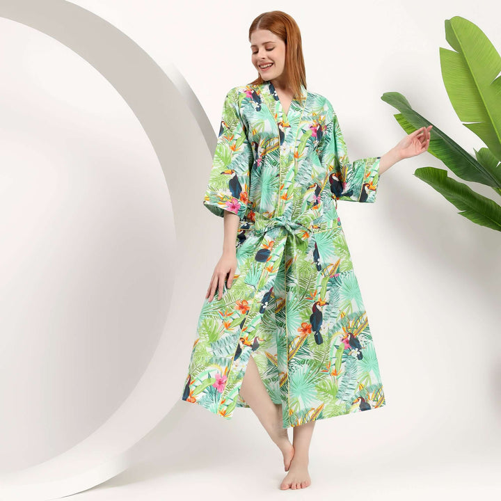 Bird Print Cotton Kimono Robe | Indian Kimonos for Women – Indolibas