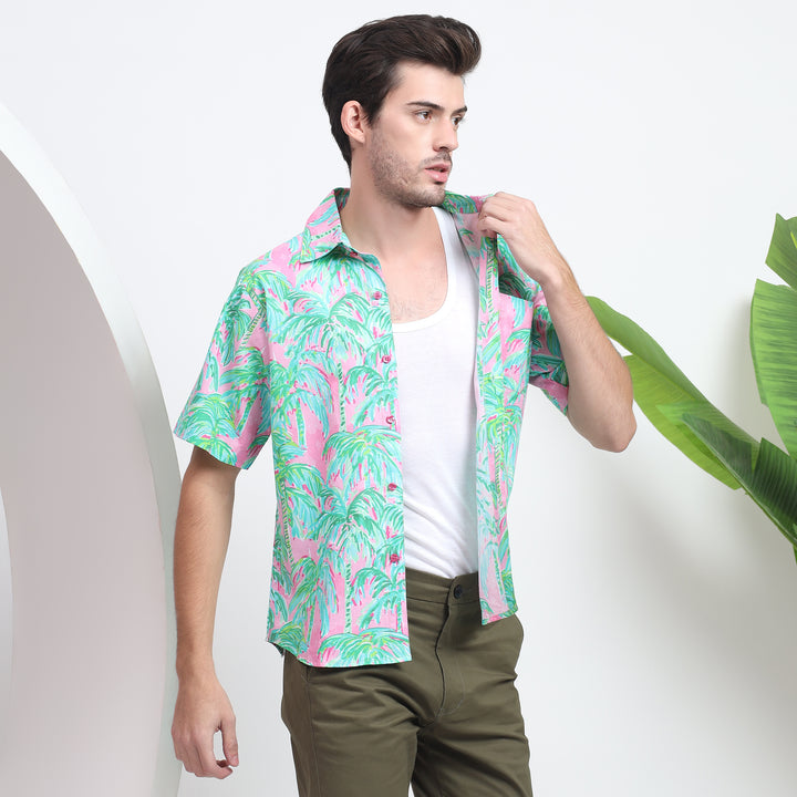 Men's button-up shirt with a colorful floral design for a fun summer look