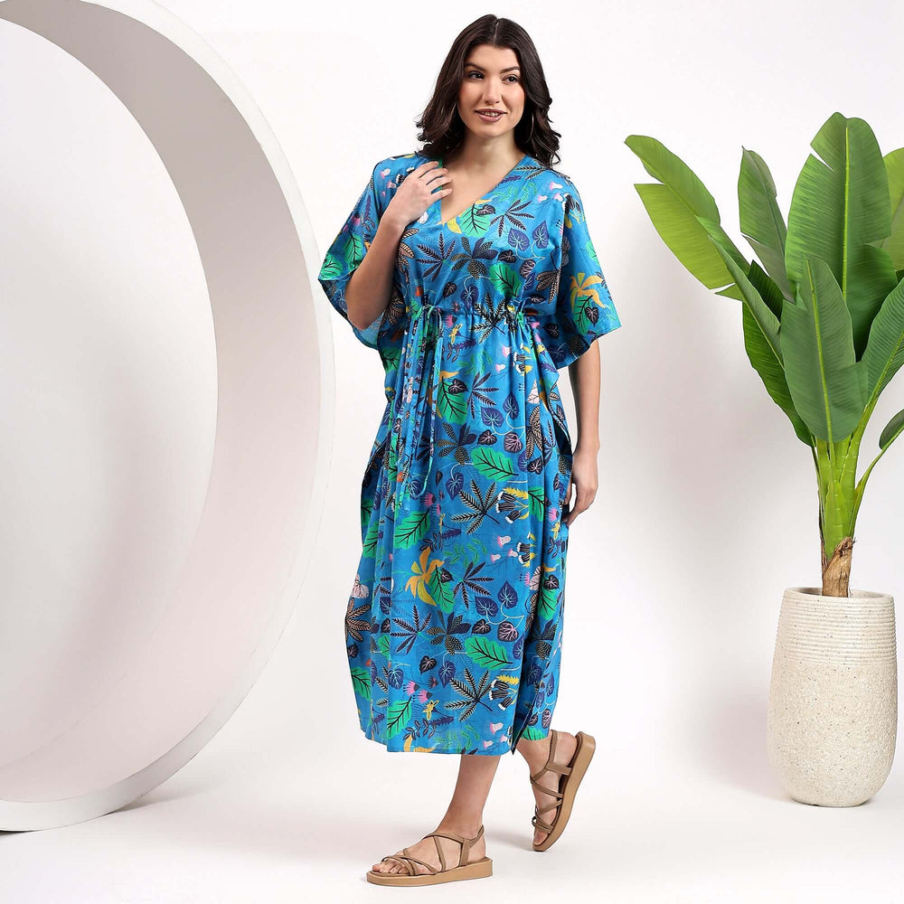 Indian block print cotton caftan – Moroccan style kaftan dress