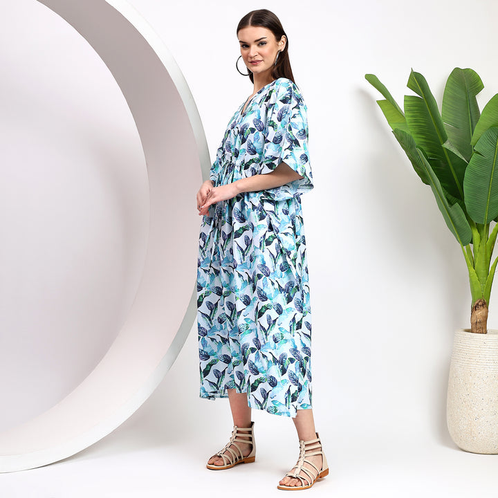 Cotton block print caftan – tropical style kaftan for women