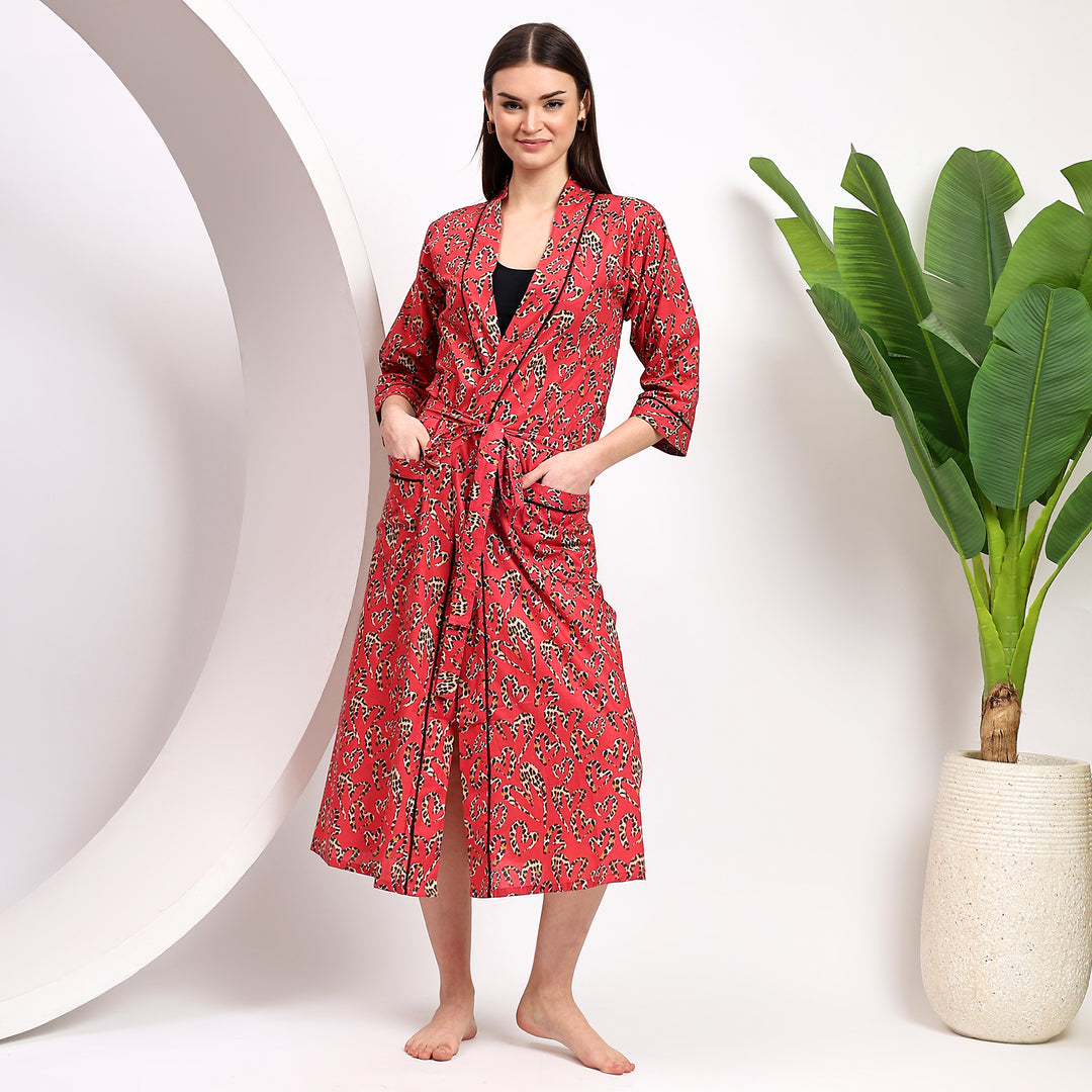 Handmade leopard print cotton robe – kimono loungewear style