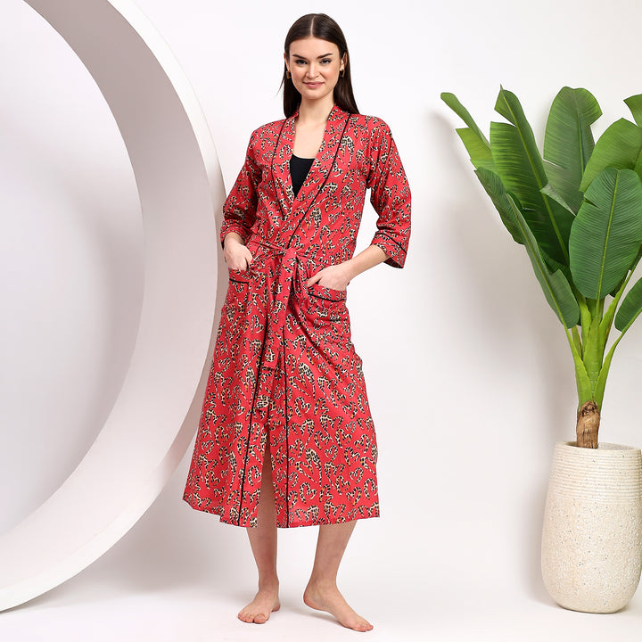 Handmade leopard print cotton robe – kimono loungewear style