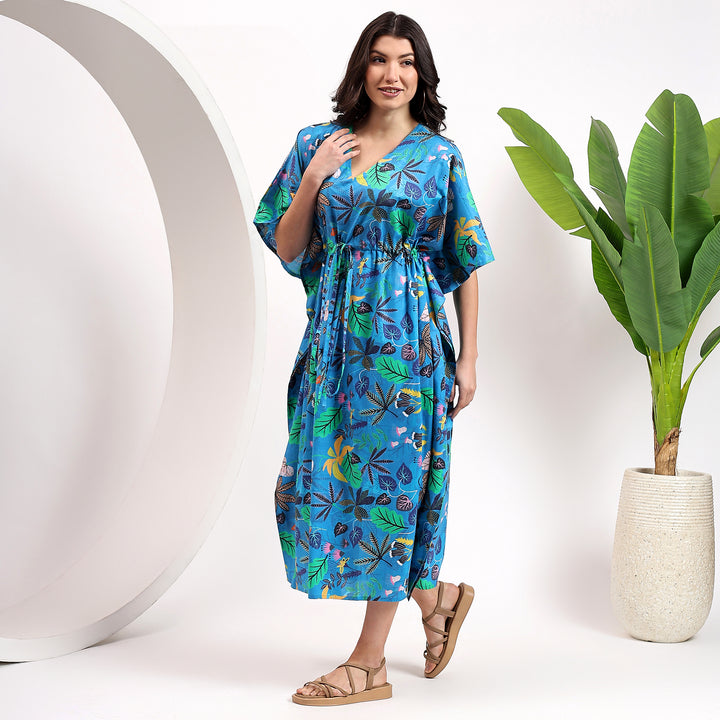 Block print cotton kaftan dress for women