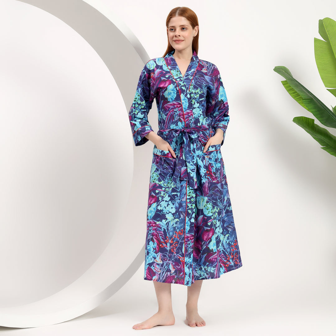 Floral Dressing Gown |Indian Cotton Bathrobes for Women – Indolibas