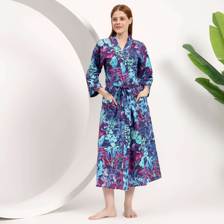 Floral Dressing Gown |Indian Cotton Bathrobes for Women – Indolibas