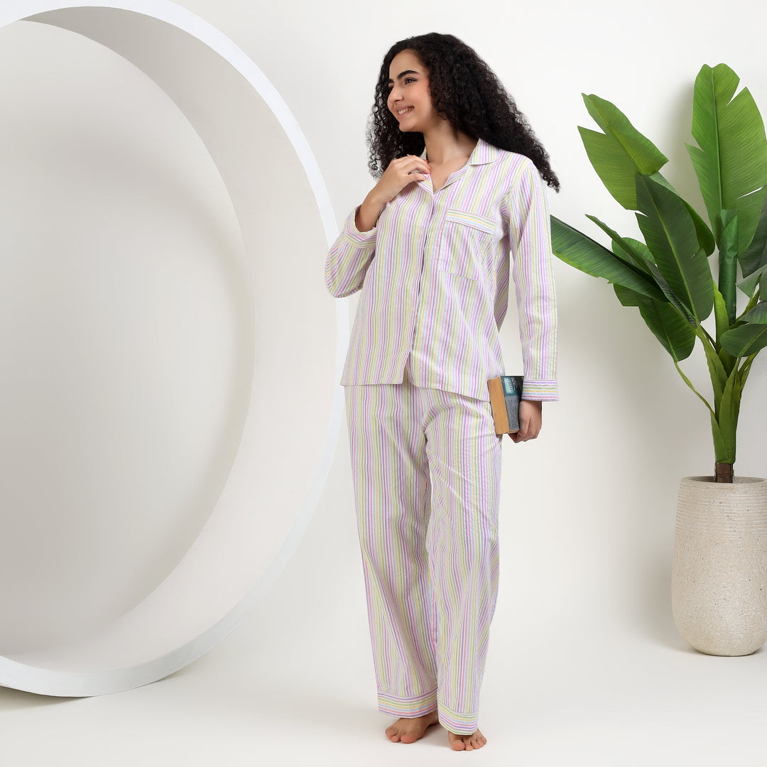 womens soft cotton pajamas for famaly matching in thin stripes, perfect for family gatherings and relaxing nights.