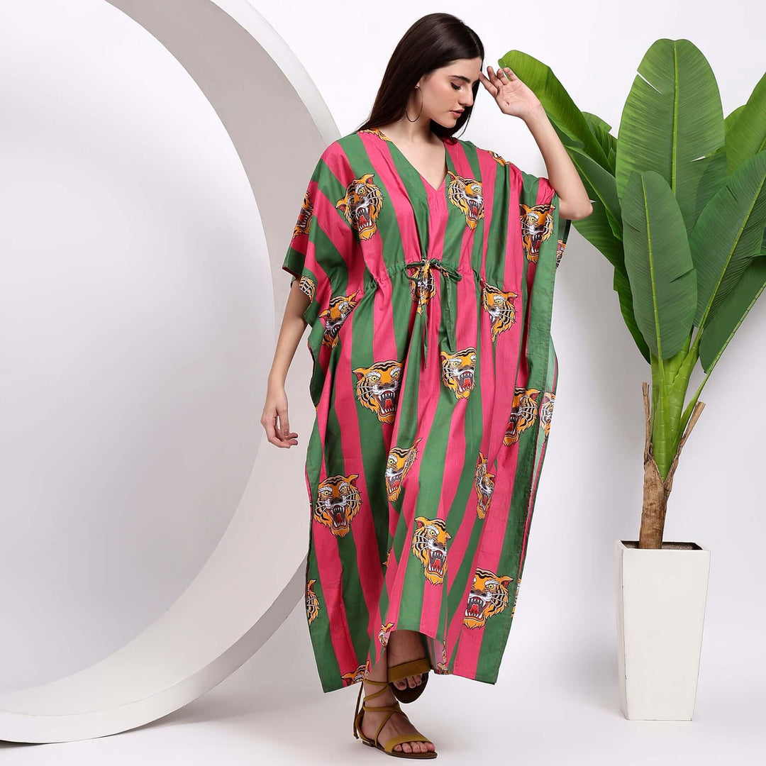 Animal Print Cotton Kaftan – Caftan Dress for Women