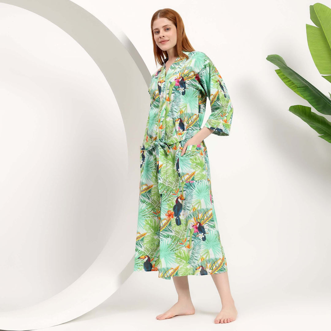 Bird print cotton kimono plus size women - Kimono robes for women dressing gown bird print cotton