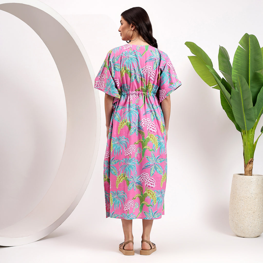 Indian cotton caftan – floral block printed dress for women