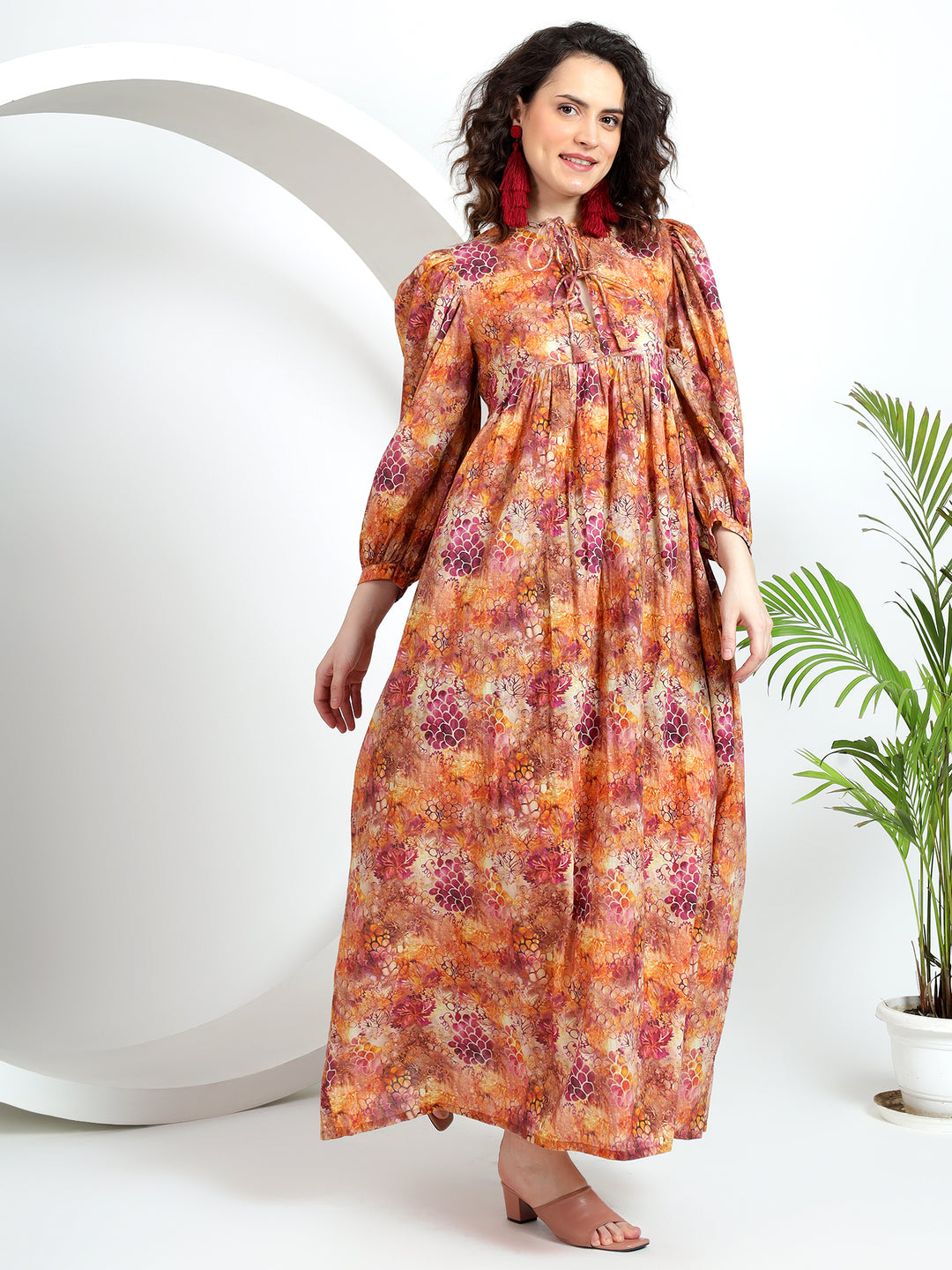 floor length dress with cuff sleeves