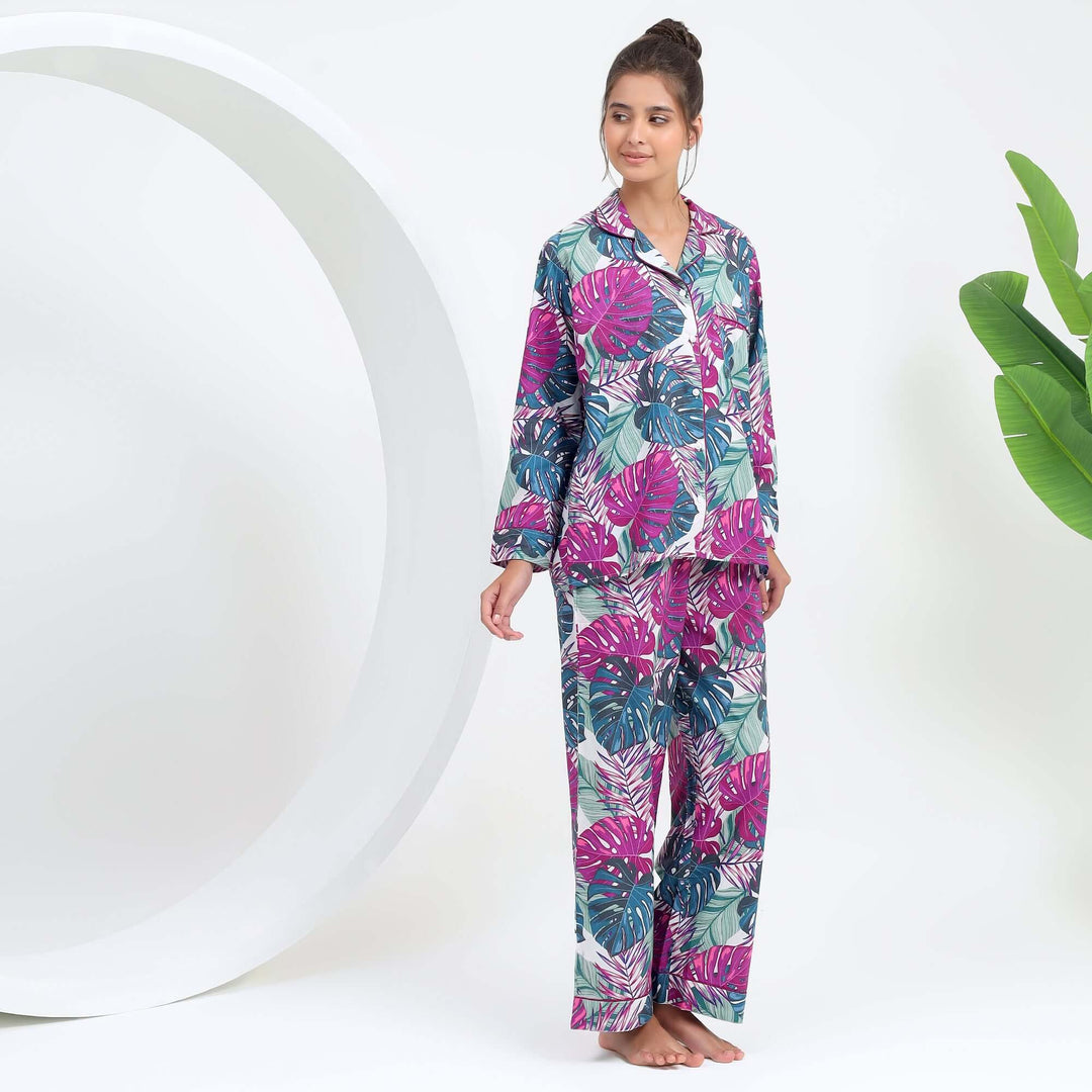 Pajamas indian cotton tropical print women's pjs set loungewear