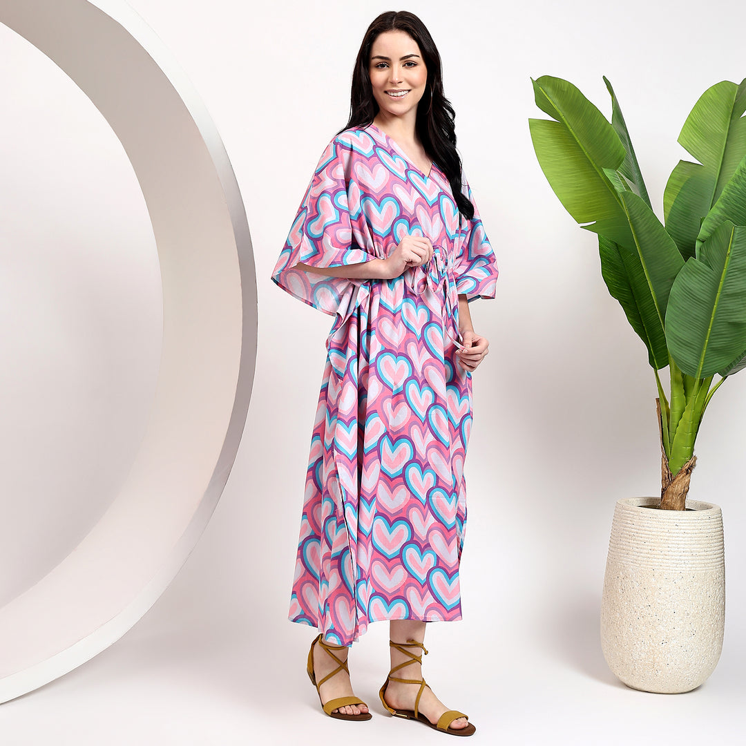 Indian cotton block print kaftan for women - Plus size caftan dress with ethnic floral prints