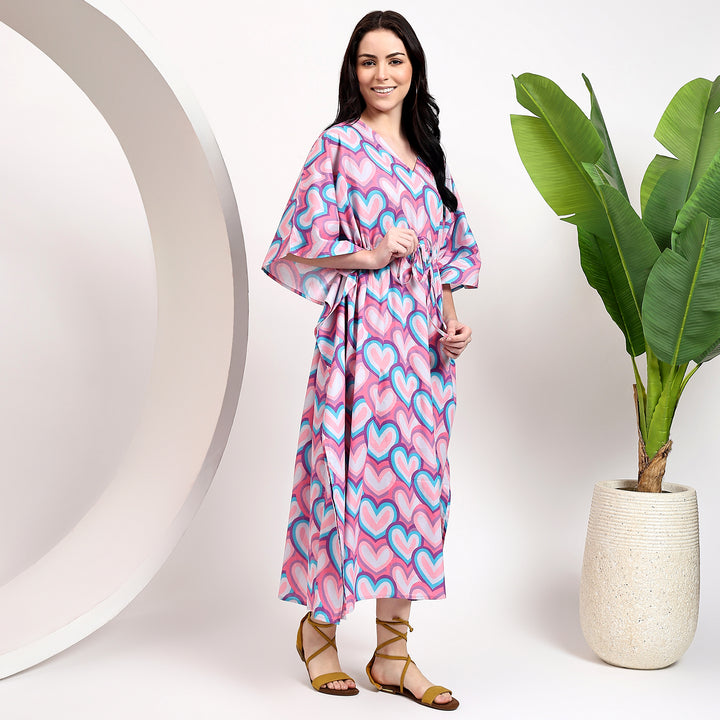 Indian cotton block print kaftan for women - Plus size caftan dress with ethnic floral prints