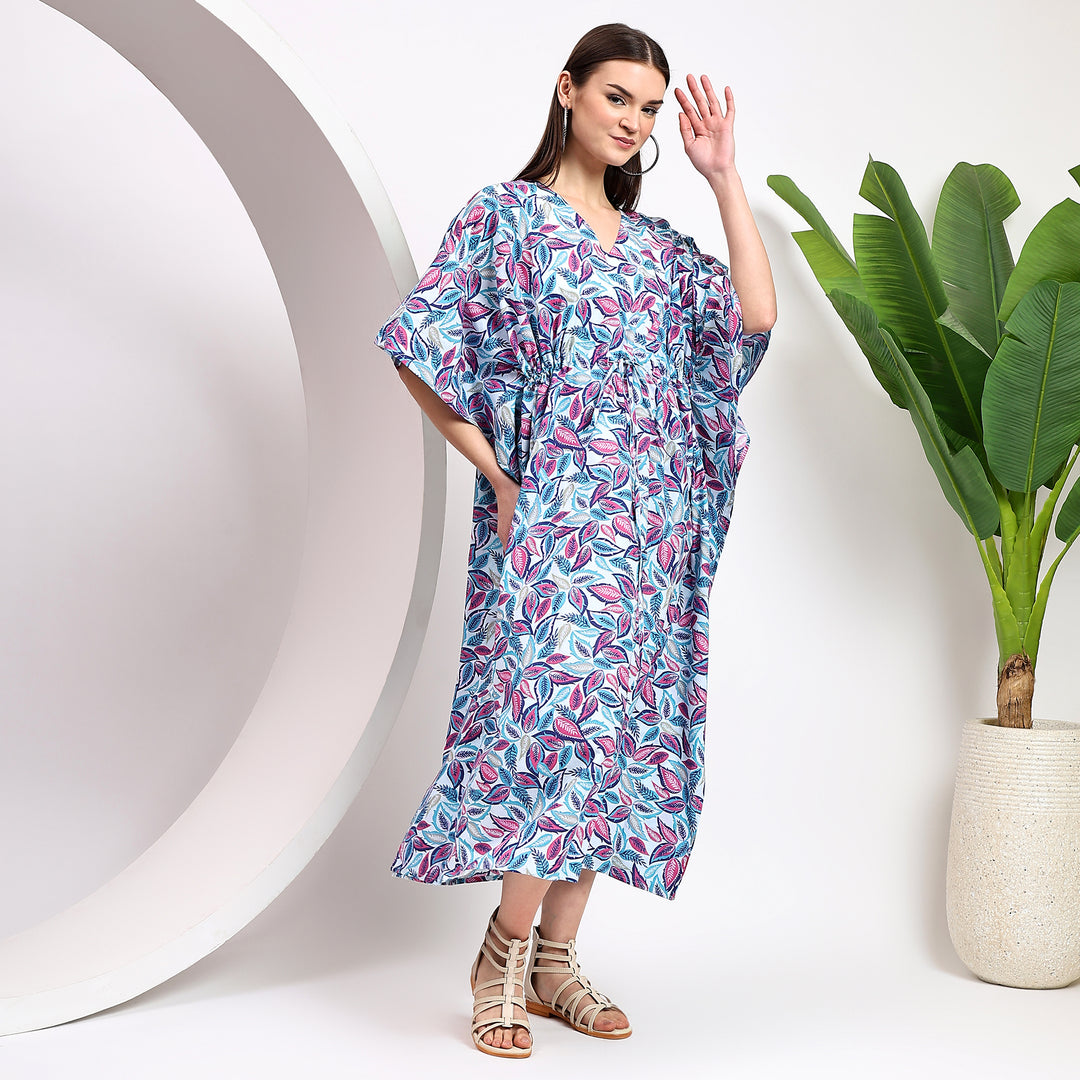 Women’s cotton caftan – floral block print handmade kaftan