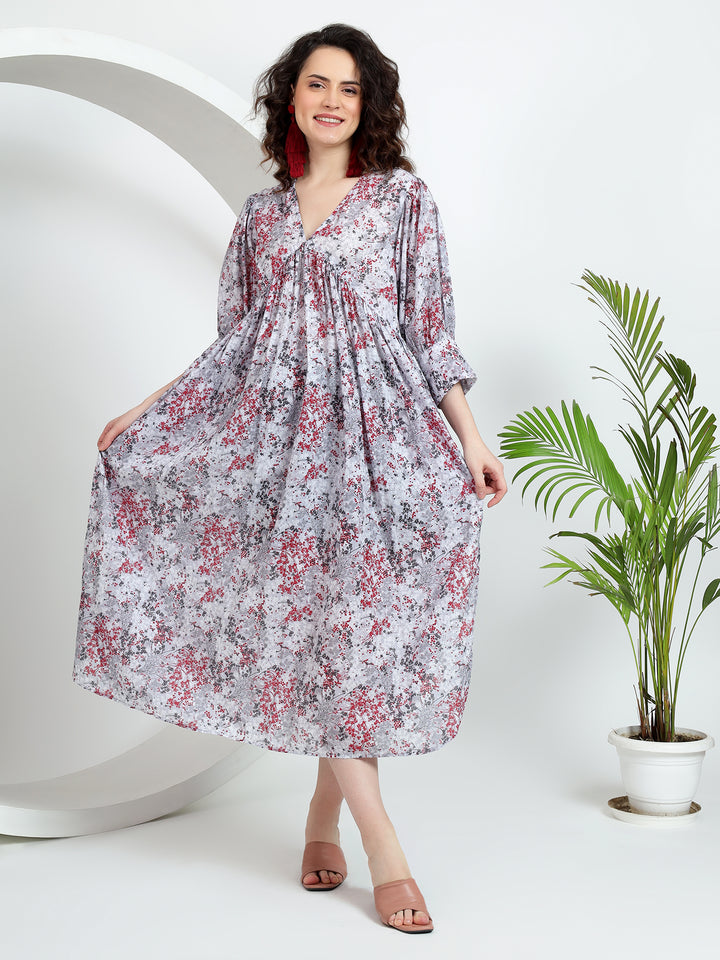 Plus Size Midi Dress with Cuff Sleeves