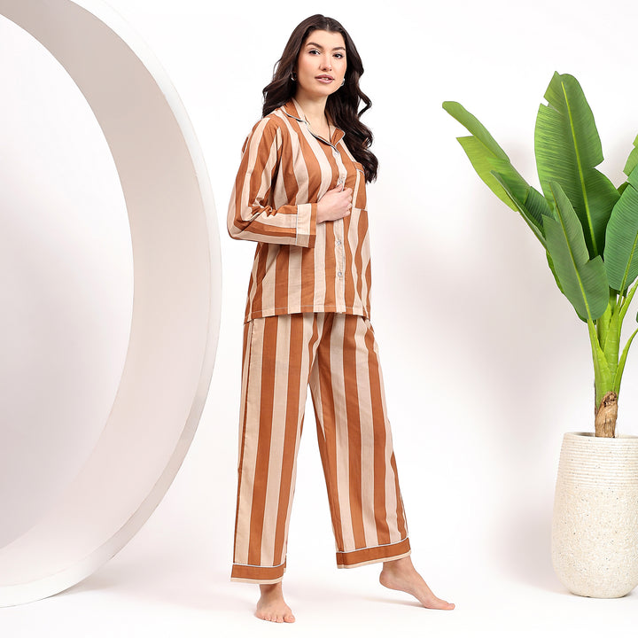 Comfortable cotton stripe pajamas – hand block PJ set for women