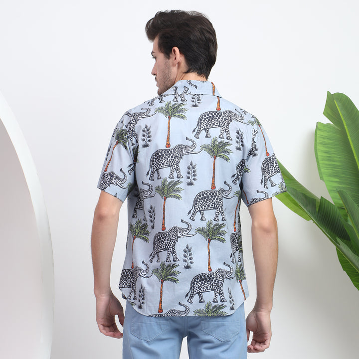 Tropical style elephant print shirt for men – perfect for outdoor adventures