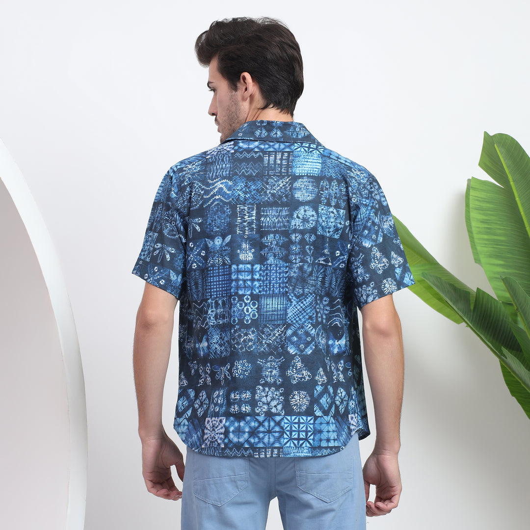 Crafted blue shirt with timeless block prints, bringing comfort and elegance to everyday wear