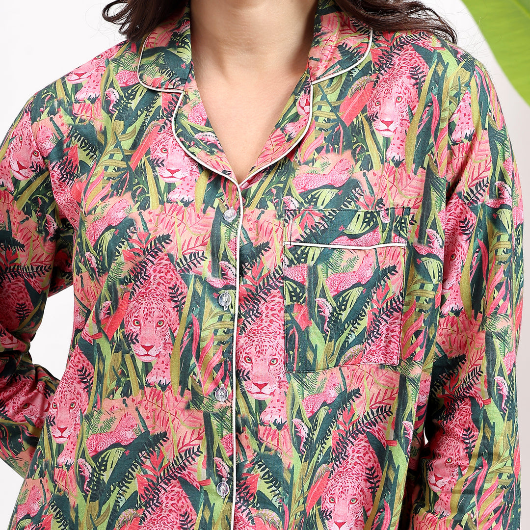 Block print animal design cotton pajama set