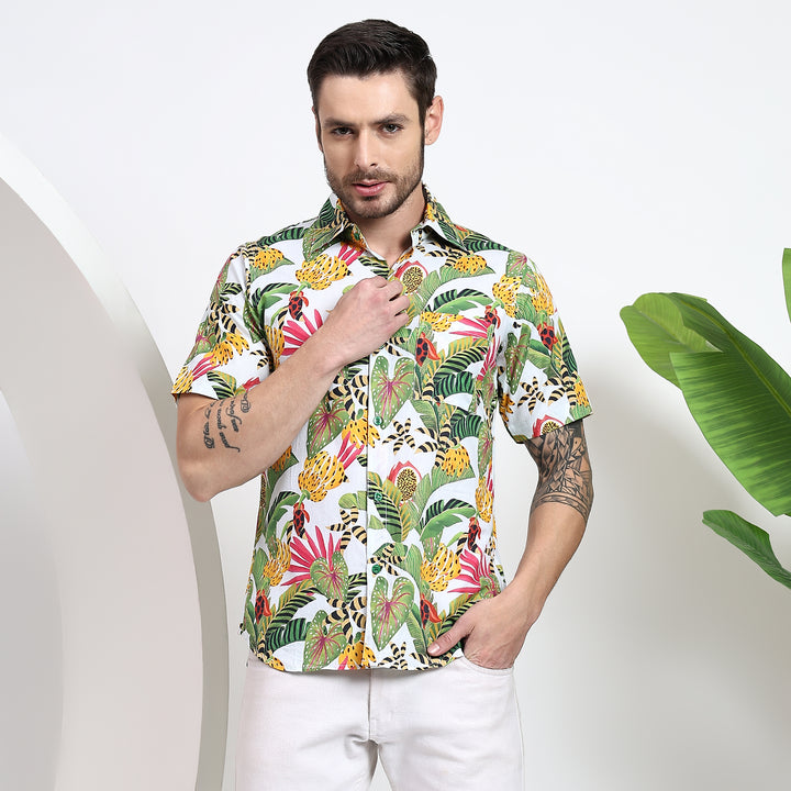 stylish men's tropical shirt with short sleeves