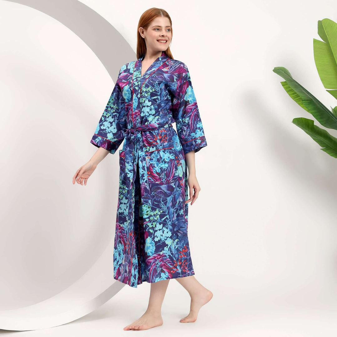 Traditional Japanese floral pattern bathrobe for gift stores and spas